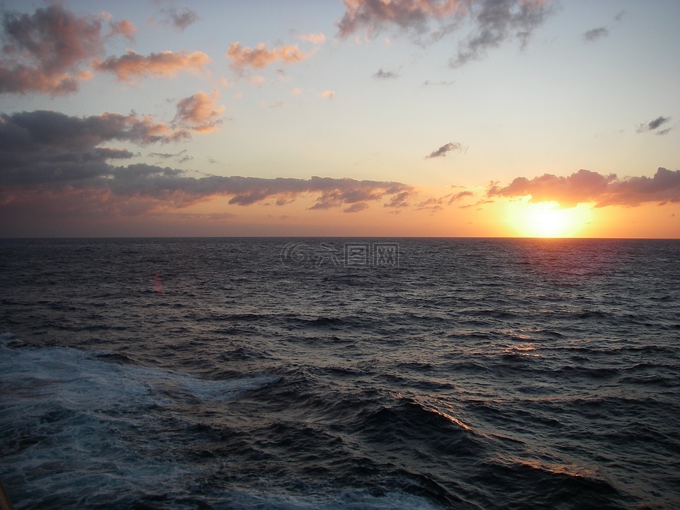 日落,海洋,海