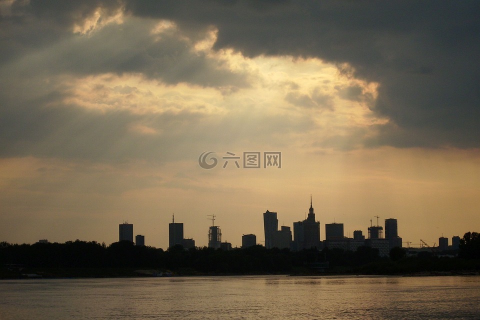 華沙,河,城市