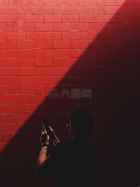紅色,墻,陽光