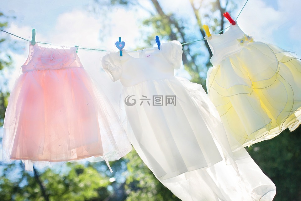 曬衣繩,小女孩的衣服,洗衣