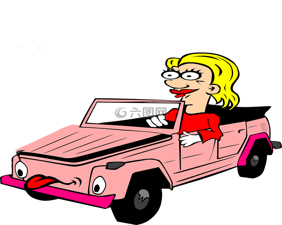 敞篷車(chē),卡通,金發(fā)碧眼的女人