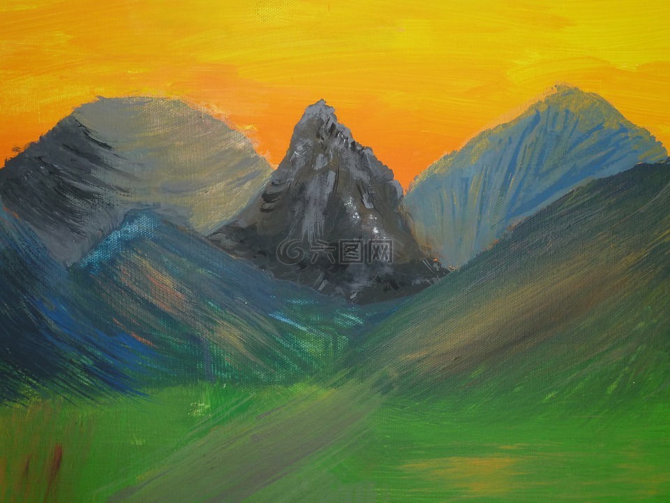 繪畫,景觀,山