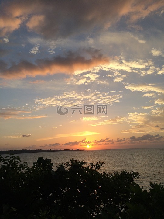 夕陽,沖繩,海