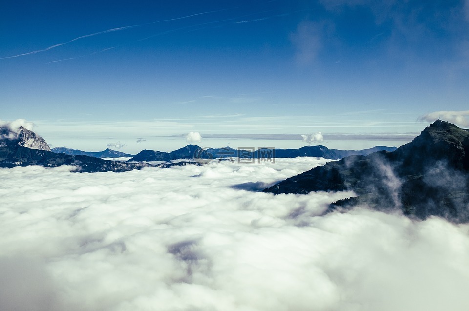 云,天空,山