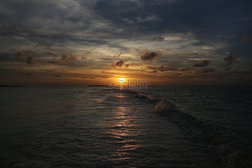 日落,海,夕阳大海