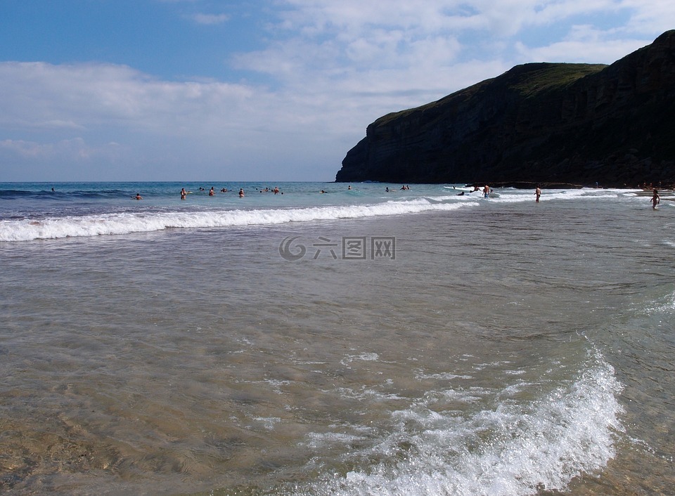 海灘,坎塔布里亞,太陽