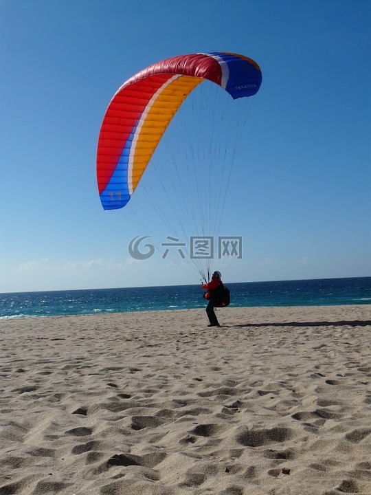 滑翔伞,海滩,海