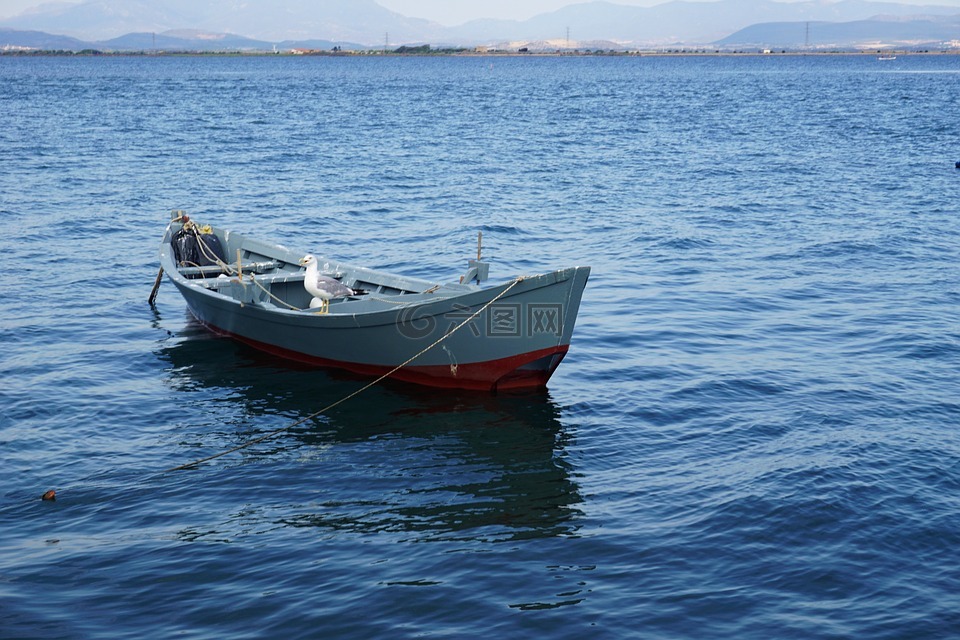 小船,海,蓝色