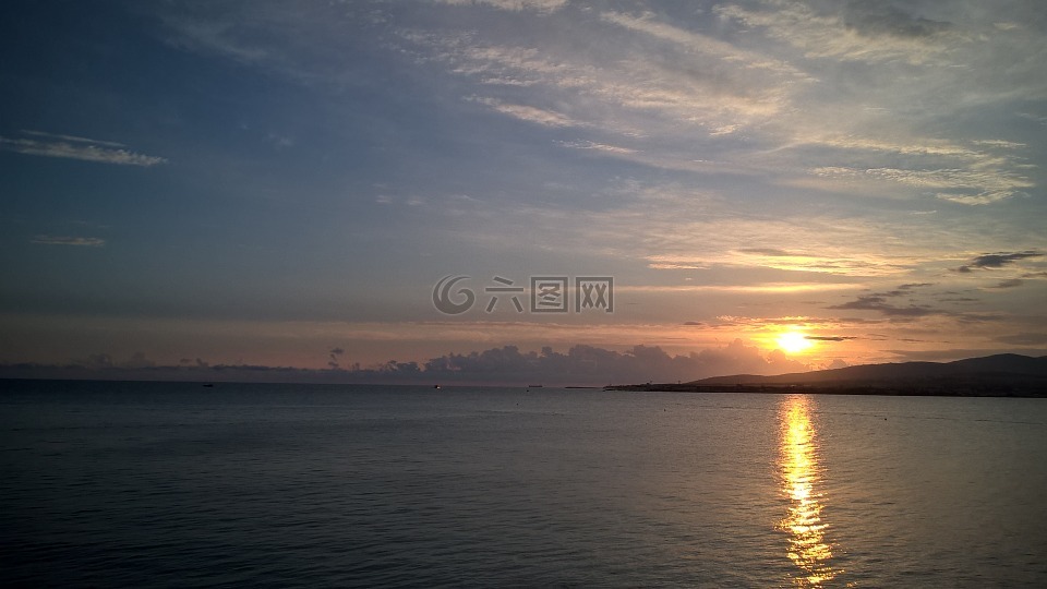 海,日落,天空