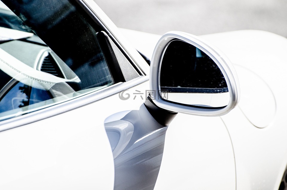 后視鏡,車,白