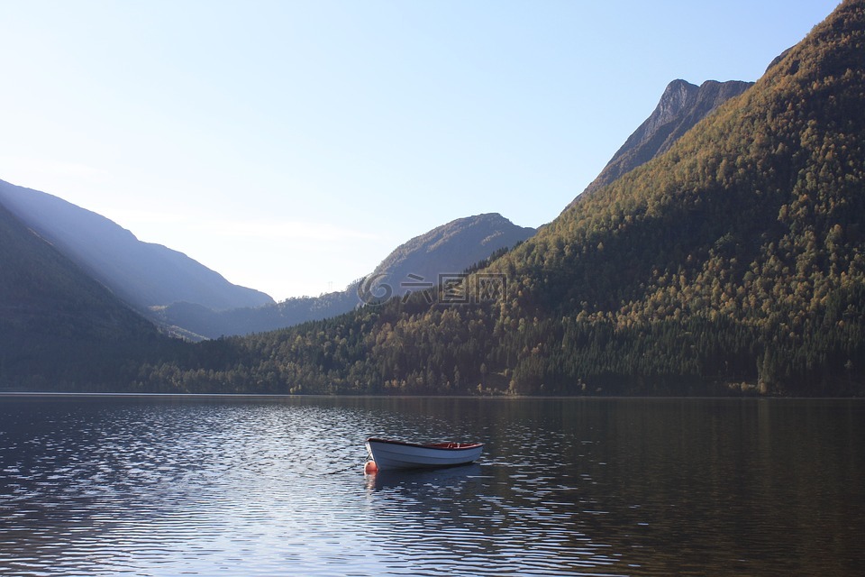 小船,山,峽灣