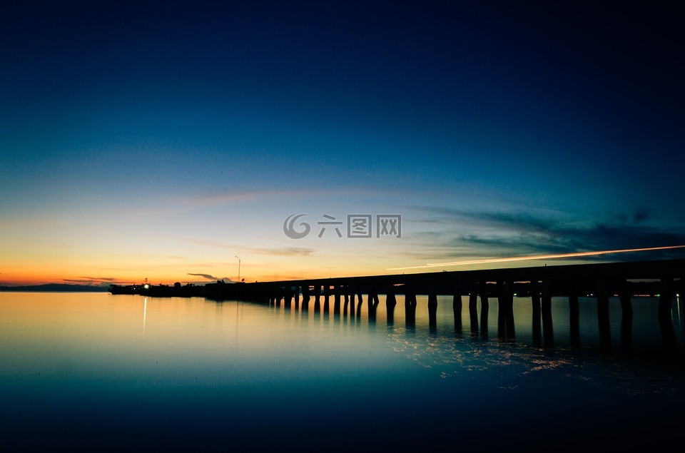 日落,大海,天空