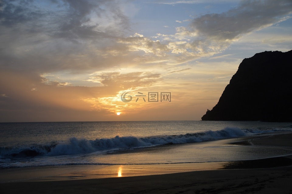 佛得角群島,黃昏,海灘