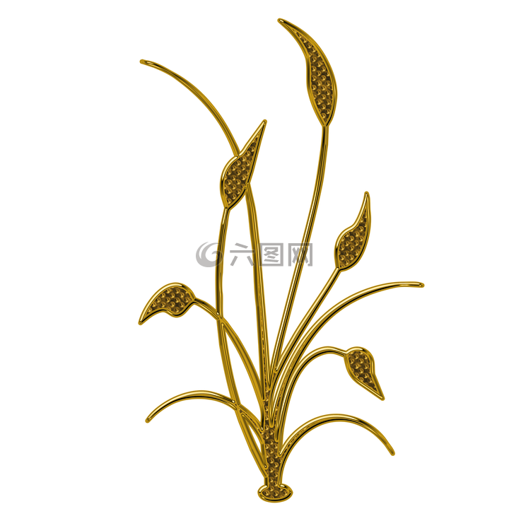 植物區(qū)系抽象形狀,優(yōu)雅的利萊斯設(shè)計(jì),金色浮雕