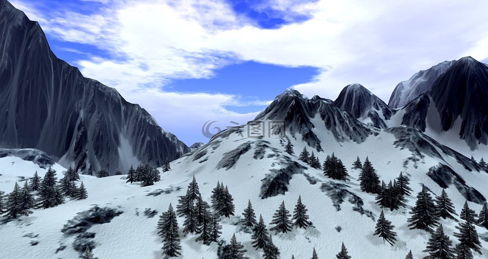 雪,山,景观