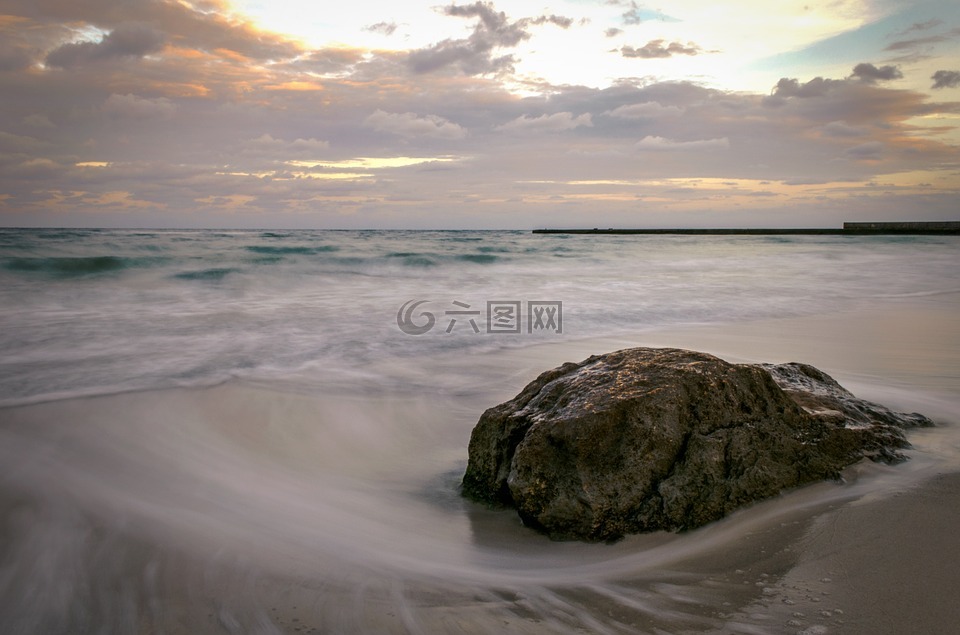 海,石頭,云