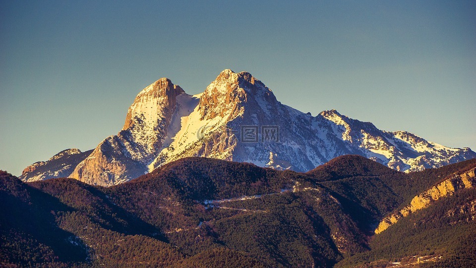 山,雪,巖