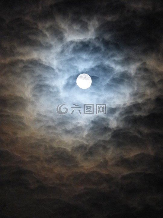 月球,模糊,云