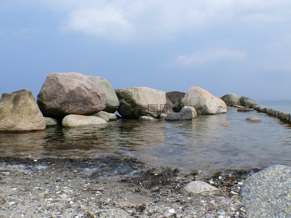 海滩,石头,海