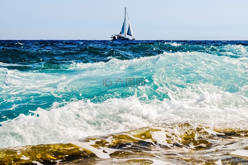 波,海,噴霧