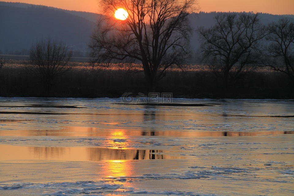 mosel,晚上,冰