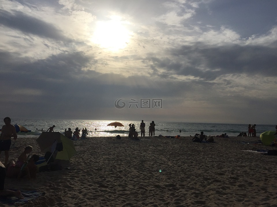 海灘,天空,夏季