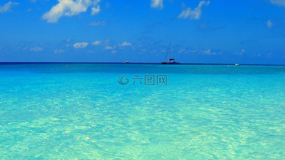 藍(lán)色的水,藍(lán)色的天空,海洋
