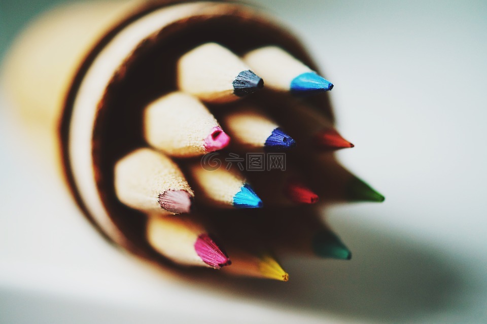 特写,彩色的铅笔,多彩