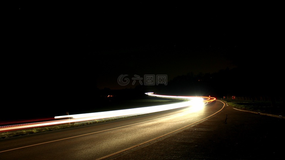 路,夜,光痕跡