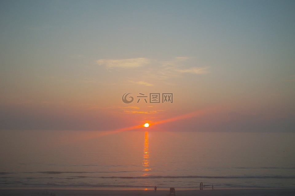 日出,海滩,海洋