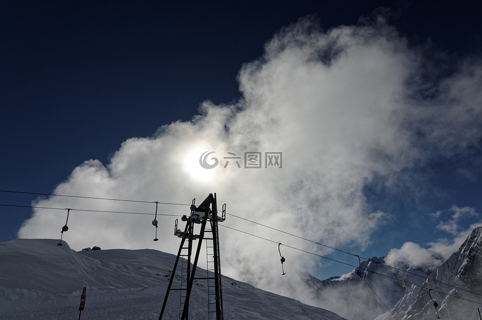 滑雪纜車,滑雪,雪