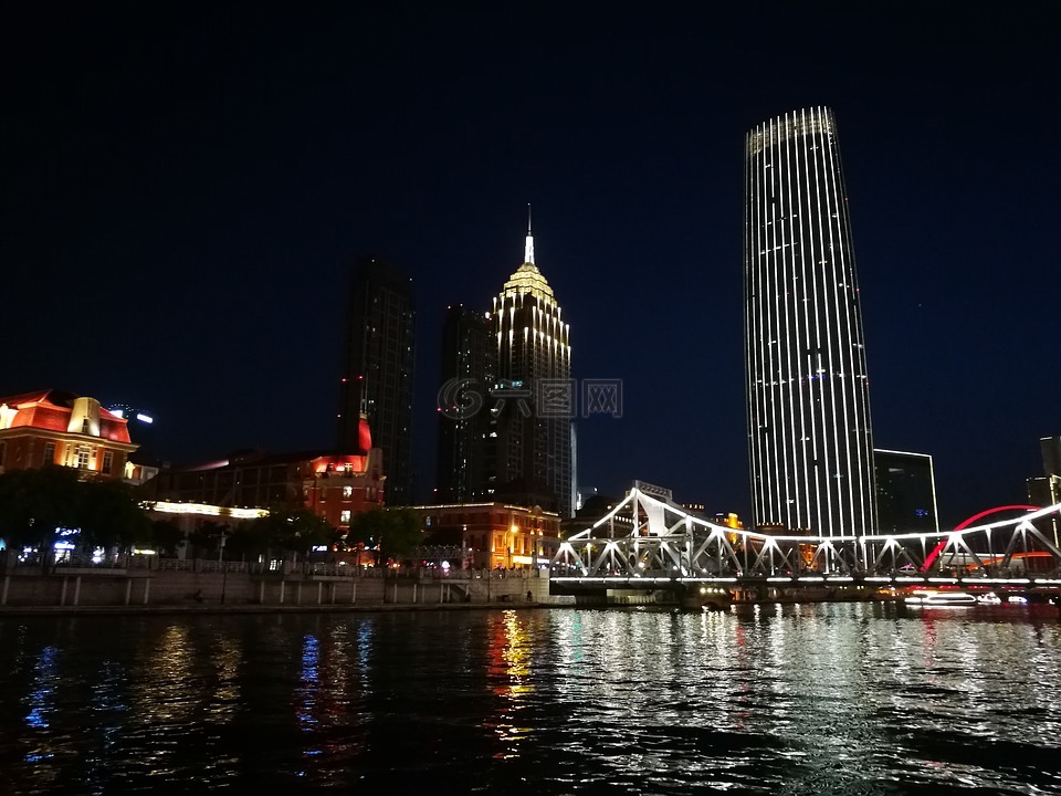 天津,夜景,碼頭