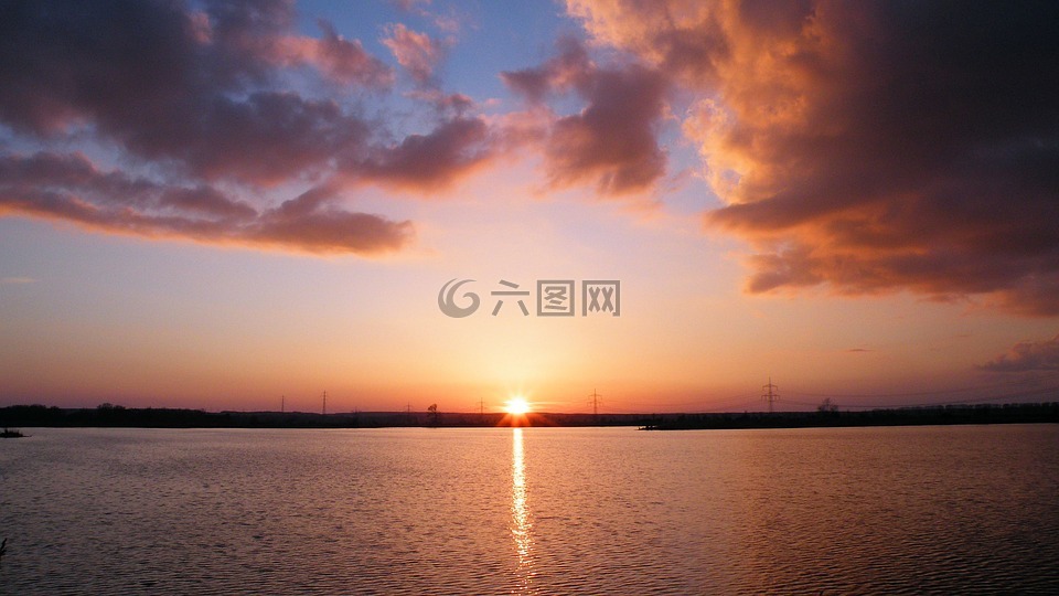 日落,云,傍晚的天空