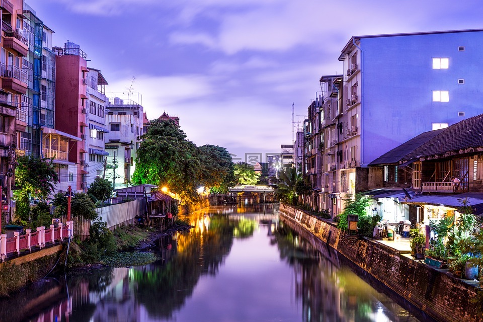 夜,晚上,河