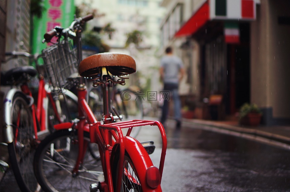 自行車,雨,濕