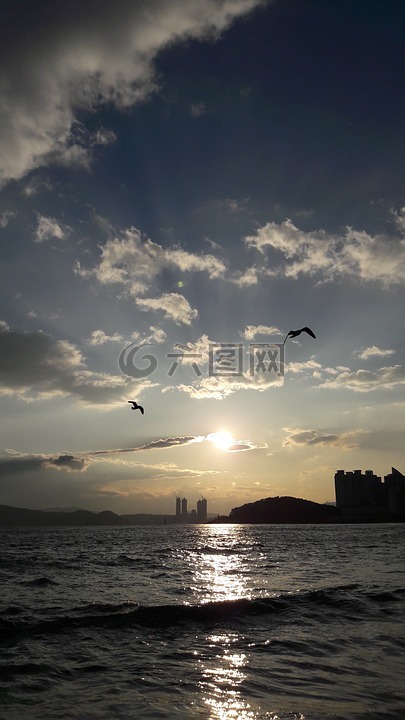 海,夜晚的天空,發(fā)光