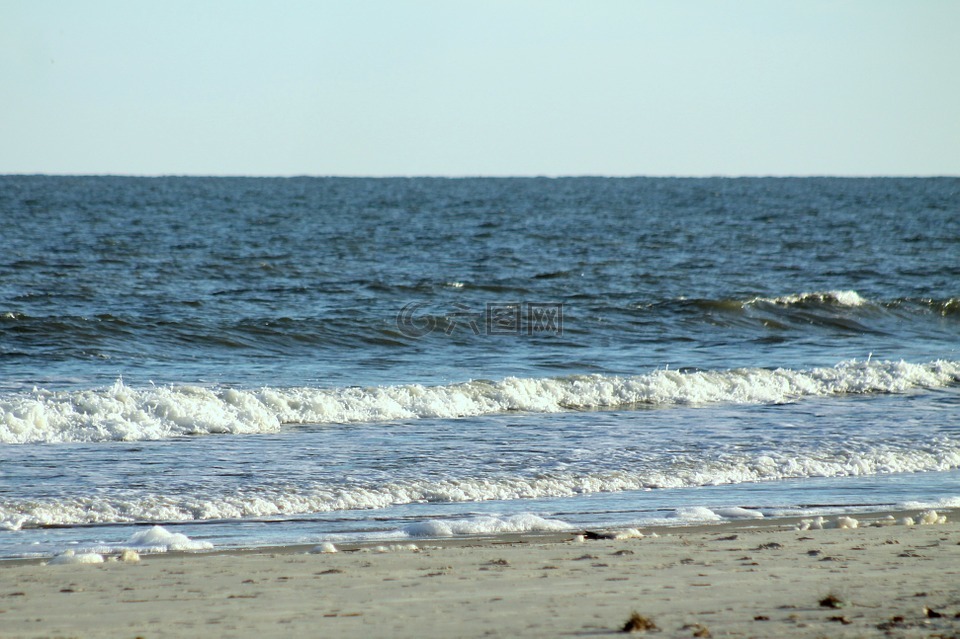 海灘,波,海洋