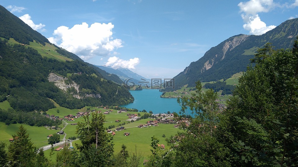 阿爾卑斯山,湖,景觀