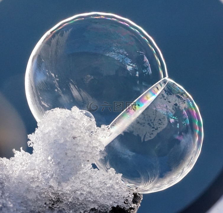 肥皂泡沫,雪,冰
