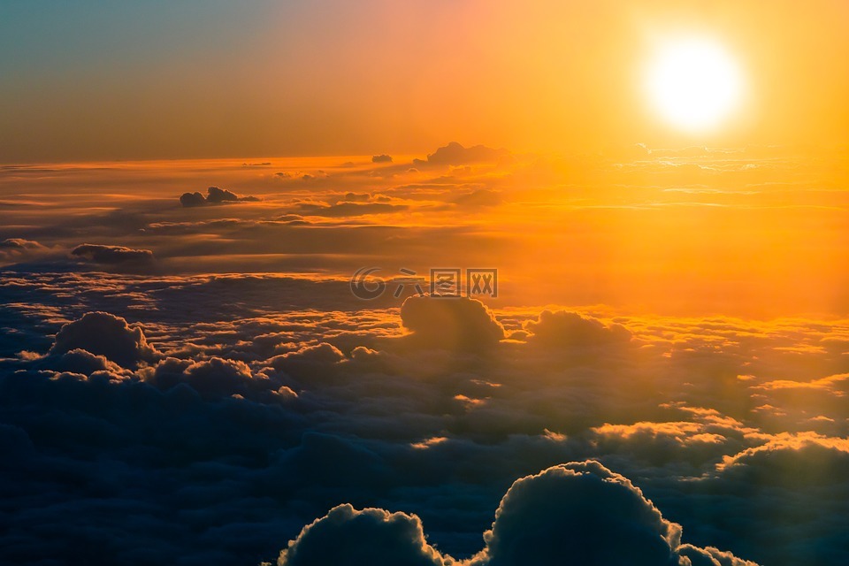 日出,天空,飛機