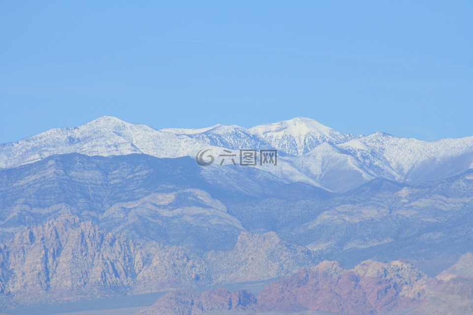 雪,山,紅色巖石