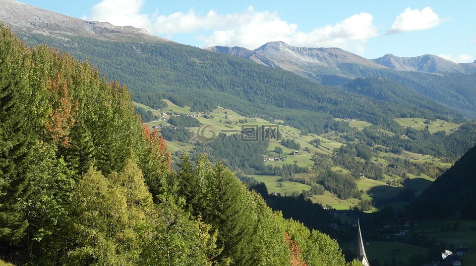 村里,山,秋