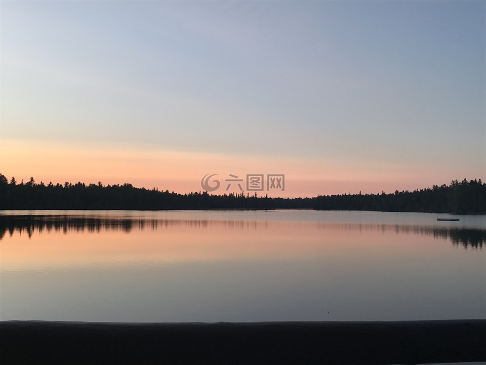 阿岡昆公園,日落,湖