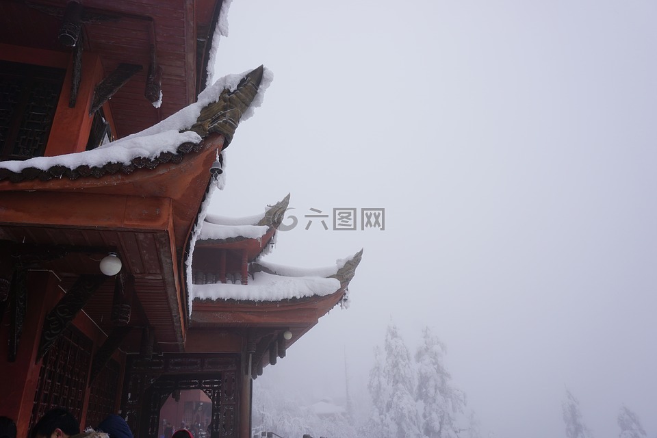 寺廟,古建筑,積雪