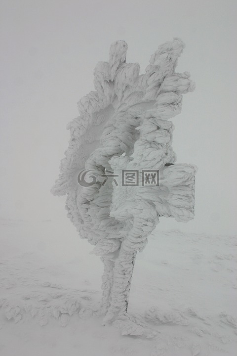 冬天,標(biāo)志桿,雪