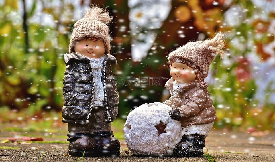 雪,兒童,男孩