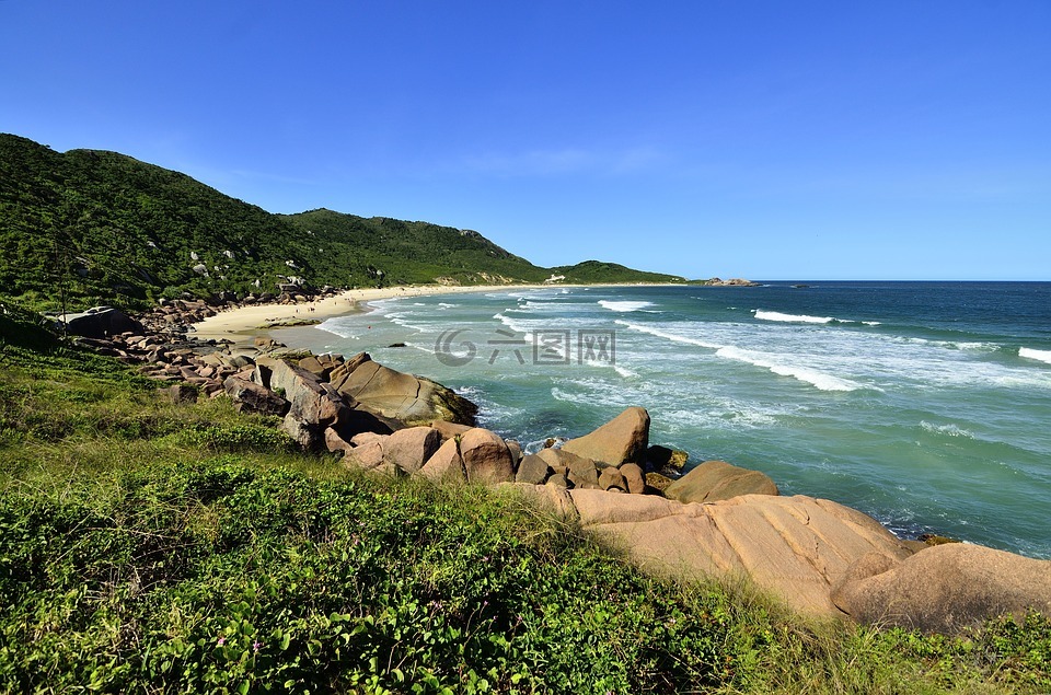 海灘,島,景觀