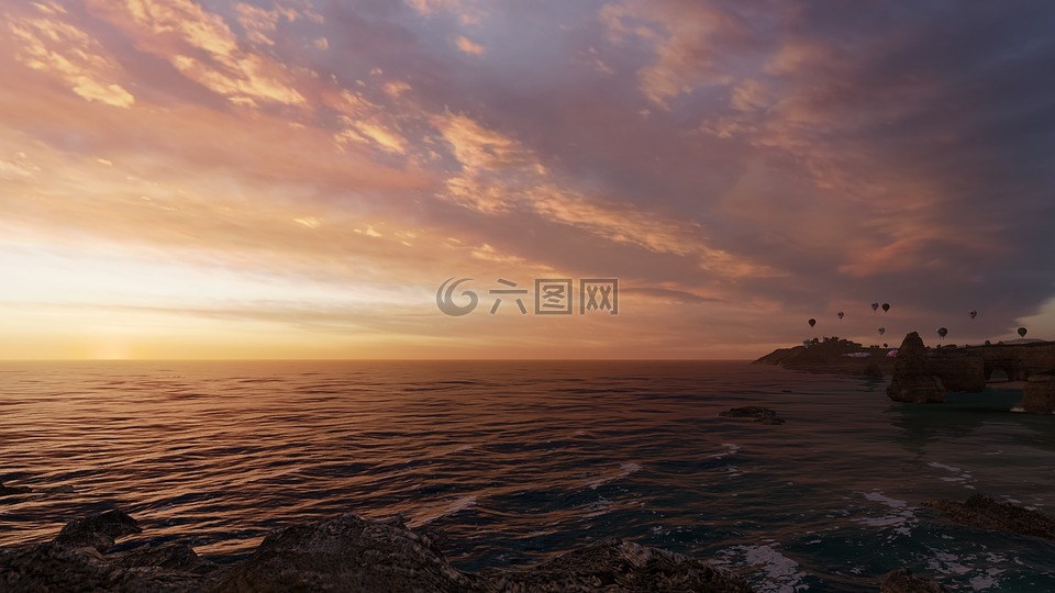 日出,黄昏,全景