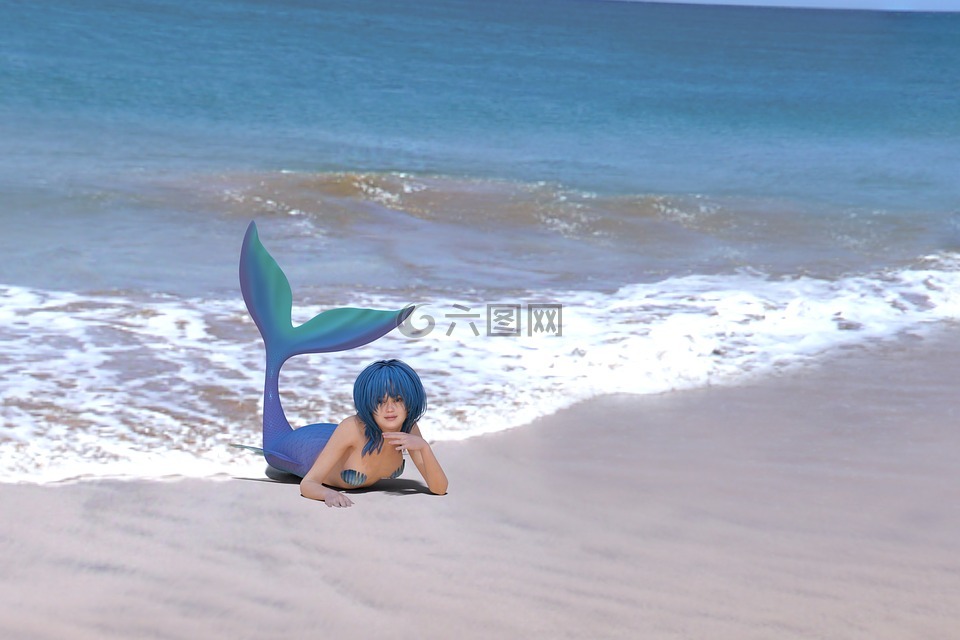 美人魚,水,海灘
