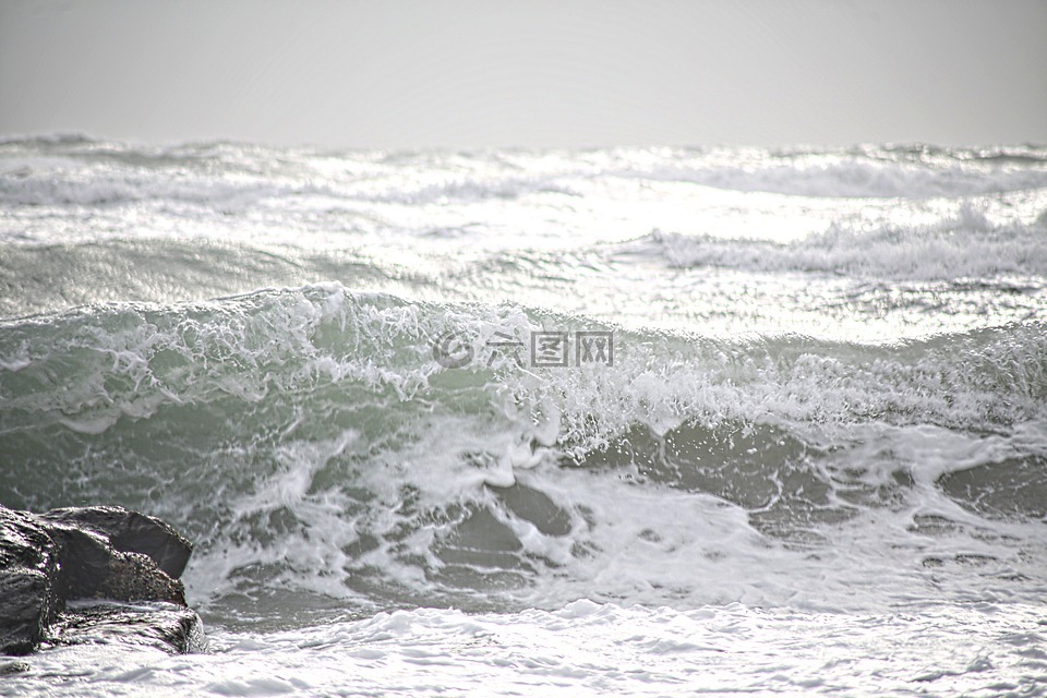 海,风暴,波
